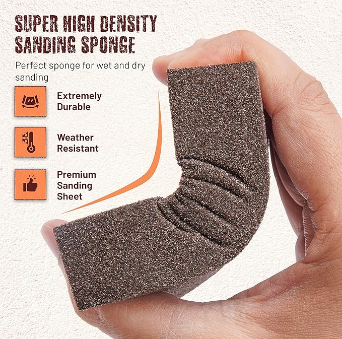 4-Pack 220 Grit Sanding Sponges with Work Gloves Men ??Reusable Dry & Wet Sanding Blocks for Wood, Drywall, Metal ??Super High-Density Sandpaper Blocks for Furniture & Automotive Projects