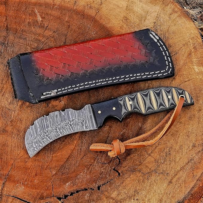 Handmade 1095 Steel Lineman’s Hawkbill knife with Leather sheath, Heavy Duty Utility Knife blade Electrician Wire Skinning knife for professional.
