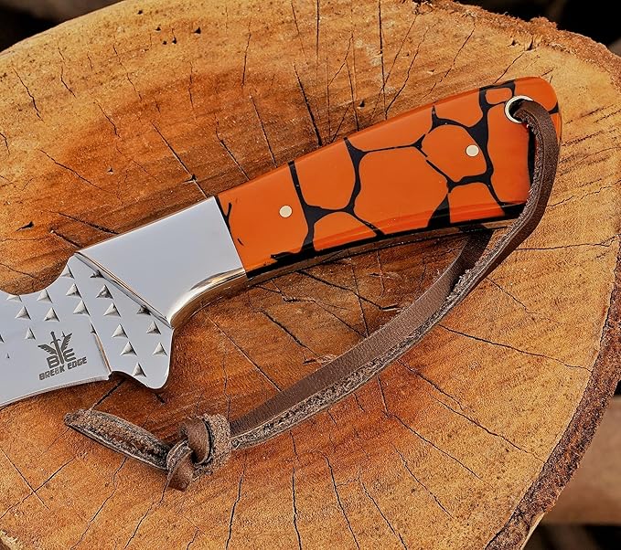 Farrier Rasp Steel Hawkbill Knife, Fixed Blade Full Tang, Leather Sheath, Wire Skinning Utility Knife for Lineman