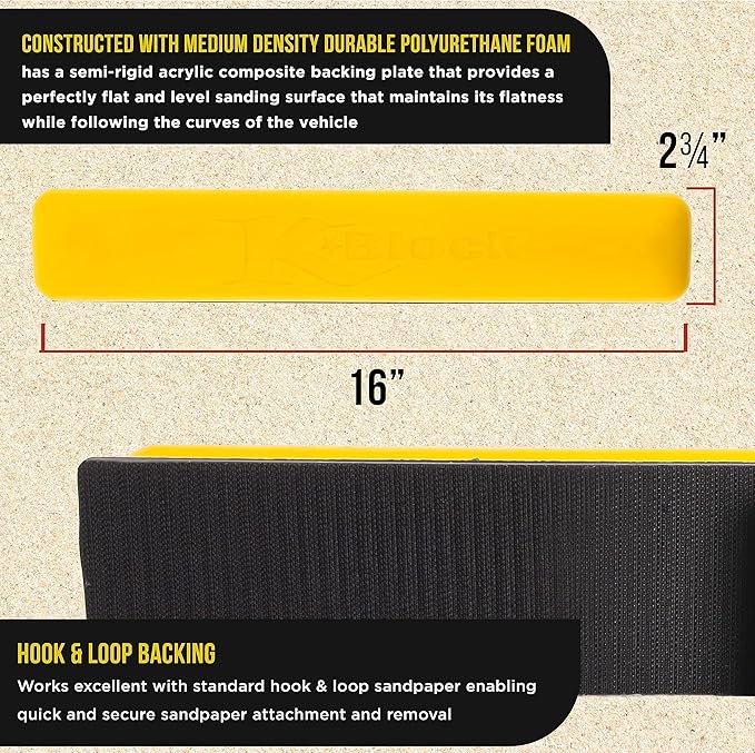 Dura-Gold Pro Series 16" K-Block Sander Firm & Flex Longboard Hand Sanding Block Pad with Hook & Loop Backing and PSA Sandpaper Conversion Adapter Pad - Automotive Paint Prep Sand Contour Woodworking