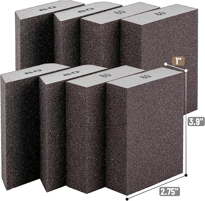 Bates- Sanding Sponge, 8 pcs, 80 Grit, Washable and Reusable, Sandpaper Block, Sanding Blocks for Wood, Sanding Pad, Drywall Sanding Block, Drywall Sanding Sponge
