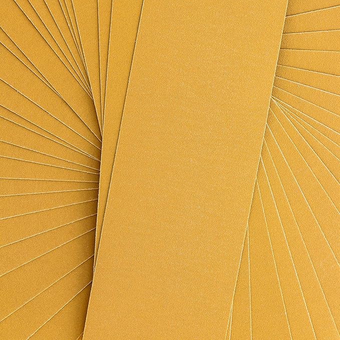 Dura-Gold Premium 220 Grit Gold Pre-Cut PSA Longboard Sandpaper Sheets, Box of 20, 2-3/4" x 16-1/2" Self-Adhesive Stickyback Sandpaper for Automotive, Woodworking Air File Sander, Hand Sanding Block