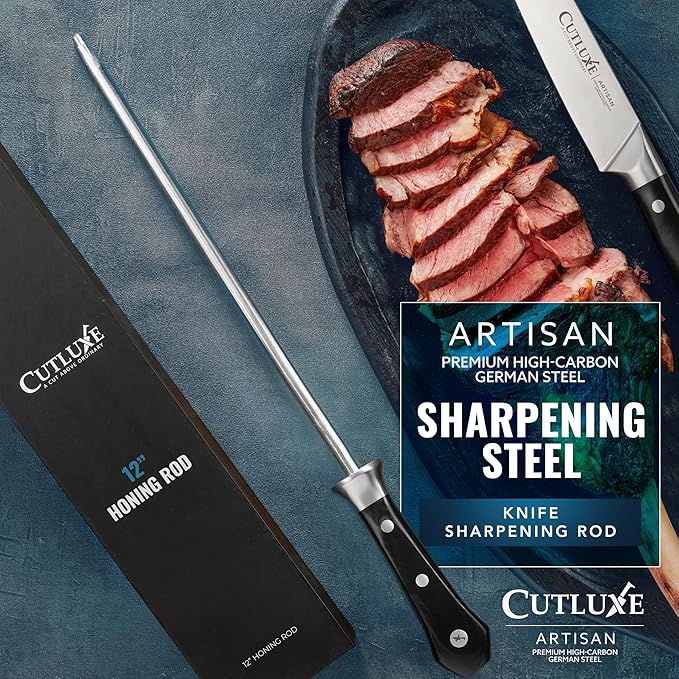 Cutluxe Honing Rod, Sharpening Steel for Kitchen Knives ??12" Honing Steel ??Ergonomic Handle Design ??Artisan Series