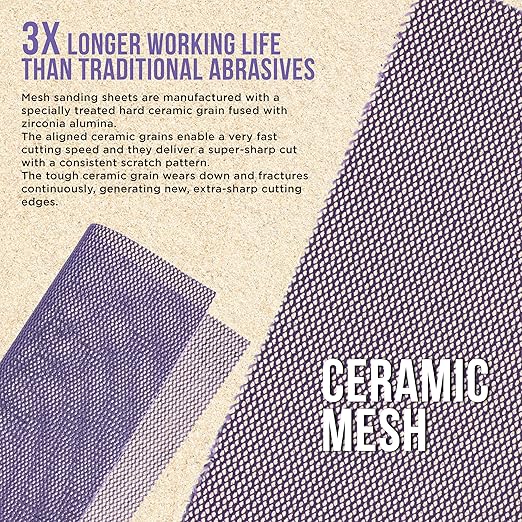 Dura-Gold Premium 80 Grit 1/4 Sheet Size Purple Ceramic Mesh Sandpaper, Box of 16-4.5" x 5.5" Dustless Hook & Loop Backing, Palm Sanders, Sanding Blocks - Long-Lasting Fast Cut - Woodworking, Auto