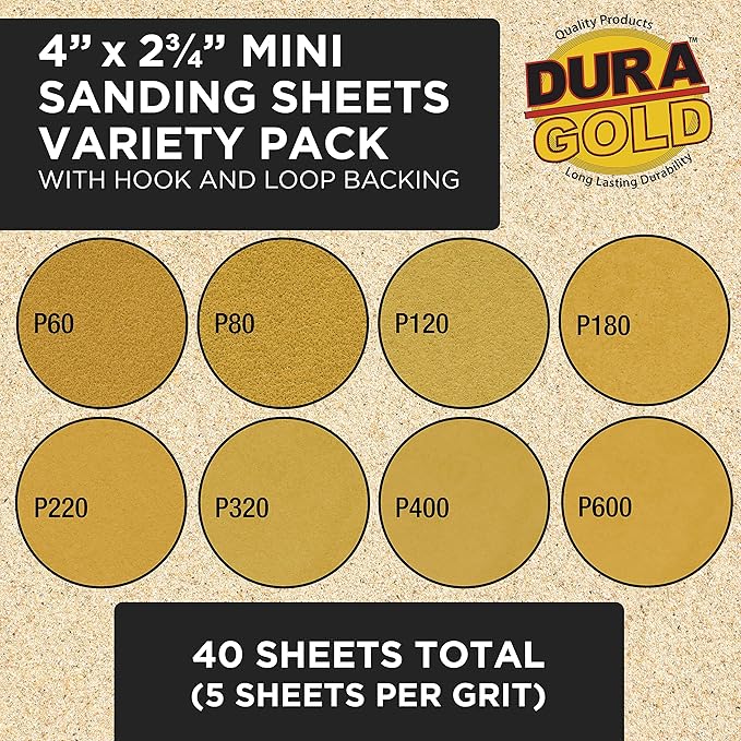 Dura-Gold Luthier Acoustic Guitar Master Woodworker Hand Sanding Block Set with 40 Sheet Hook & Loop Sandpaper Kit - Music Radius Repair Tools, Convex & Concave Profile Shapes, File Sticks - Sand Wood
