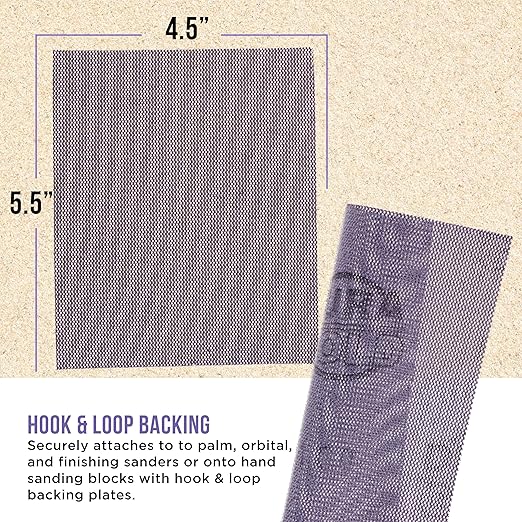 Dura-Gold Premium 180 Grit 1/4 Sheet Size Purple Ceramic Mesh Sandpaper, Box of 16-4.5" x 5.5" Dustless Hook & Loop Backing, Palm Sanders, Sanding Blocks - Long-Lasting Fast Cut - Woodworking, Auto