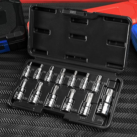 EPAuto Torx Bit Socket Set, Star Socket T8-T60, Cr-V, 13 Pieces