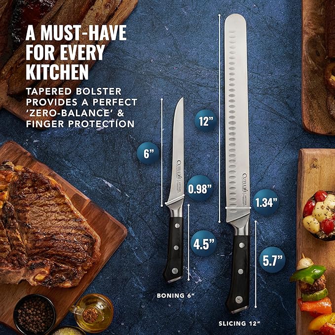 Cutluxe Carving Knife Set for BBQ & Brisket ??Razor Sharp German Steel Slicing and Boning Knife for Meat Cutting, Full Tang & Ergonomic Handle, Grilling Gifts for Men ??Artisan Series