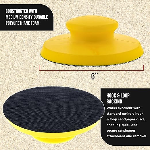 Dura-Gold Pro Series 6" Round-Shaped Hand Sanding Block Pad for Hook & Loop and PSA 6" DA Sanding Discs, 2 Pack - PSA Sandpaper Conversion Adapter Pad - Automotive Car Sand Wood Woodworking Furniture
