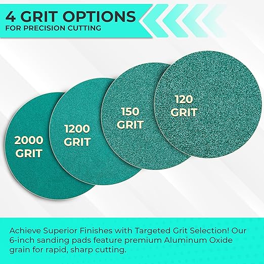 Sunmight Film Grip No Hole 6 Inch Sanding Discs - 2000 Grit, Premium Aluminum Oxide - Strong Film Backing for Automotive, Marine, Wood & Metal Applications - Excellent Cutting and Long Life (50 Pcs)
