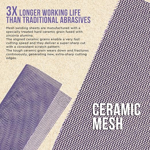 Dura-Gold Premium 240 Grit 1/4 Sheet Size Purple Ceramic Mesh Sandpaper, Box of 16-4.5" x 5.5" Dustless Hook & Loop Backing, Palm Sanders, Sanding Blocks - Long-Lasting Fast Cut - Woodworking, Auto