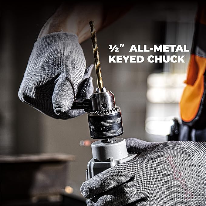 DongCheng Hammer Drill 6A,1/2 Inch Keyed Chuck, 0-3000 RPM/45000 BPM Impact Drill with 15PCS Drilling Bits for Brick Wall, Metal & Wood, DZJ05-13