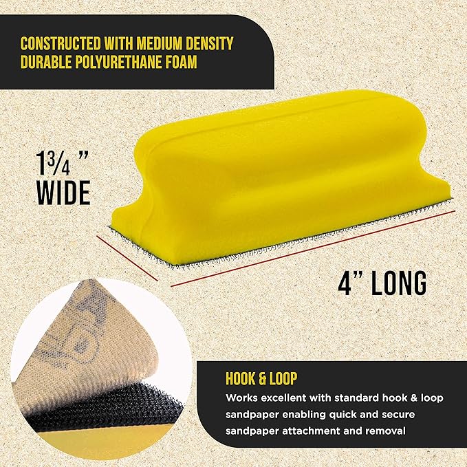 Dura-Gold Pro Series Rectangle 4" x 1-3/4" Hand Sanding Block Base Handle with Hook & Loop Backing, 2 Pack - Attach Pad to Contoured 4" Sanding Blocks Sandpaper - Sand Wood Woodworking Furniture Paint