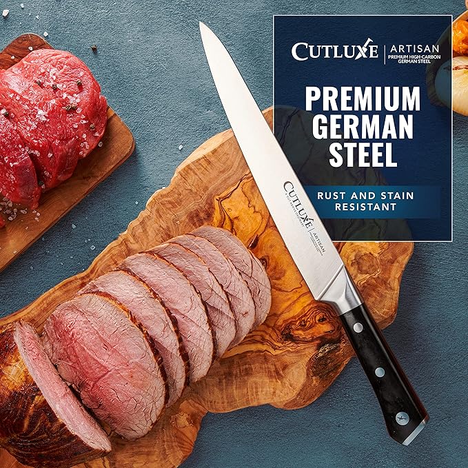 Cutluxe Turkey Carving Knife Set ??Carving Fork & Knife for Meat, BBQ, Brisket ??Razor Sharp Premium German Steel Full Tang, Ergonomic Handle, Grilling Gifts for Men ??Artisan Series