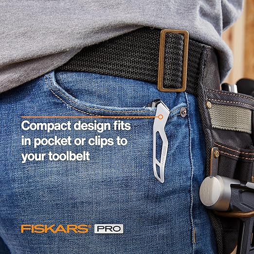 Fiskars Pro Folding Utility Knife, CarbonMax Blade with Safe Blade Lock and Pocket Clip, Compact Dual-Lock All-Metal Design, Everyday Carry
